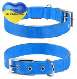 Blue Nylon Reflective Adjustable Dog Collar with Metal Buckle