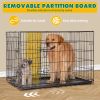 Dog Crate with Divider Panel,42 Inch Double Door Folding Metal Wire Dog Cage with Plastic Leak-Proof Pan Tray, Pet Kennel for Indoor