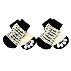4 Pcs White Shoes Pattern Dogs Indoor Socks