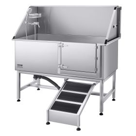 62 Inch Dog Grooming Bath Tub Stainless Steel w Ramp Water Filter Right