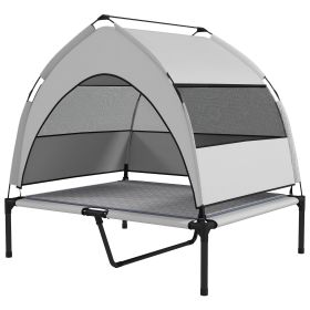 PawHut Elevated Dog Bed with Removable Canopy, Portable Outside Raised Pet Cot with Cooling Pad, Storage Bag, 36" x 29.5" x 35"
