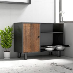 Large Dogs Feeder Station & Storage Cabinet with Stainless Steel Bowls