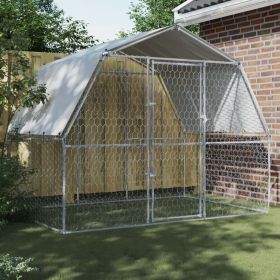 Dog Cage with Roof & Door Silver Galvanized Steel