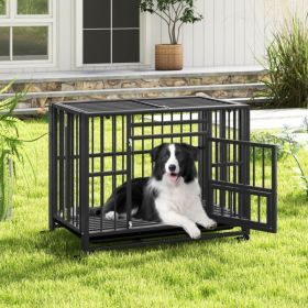 Foldable Heavy-Duty Metal Dog Crate with Lockable Wheels