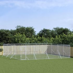 Outdoor Dog Kennel Silver 26.2'x26.2'x6.6' Galvanized Steel