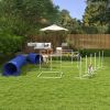 PawHut 7 Pcs Dog Agility Training Equipment Set with Tunnels, Weave Poles, Adjustable Hurdle, Jumping Ring, Pause Box, Blue Pet Training