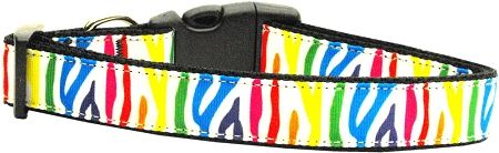 Zebra Rainbow Nylon Ribbon Dog Collars (Option: Large)