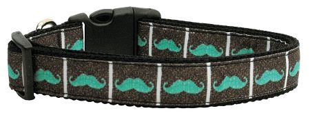 Aqua Moustaches Ribbon Dog Collars (Option: Large)
