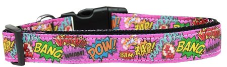 Superhero Sound Effects Pink Nylon Dog Collar (Option: Large)