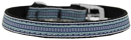 Preppy Stripes Nylon Dog Collar (Option: with classic buckles 3/8" Light Blue/White Size 10)