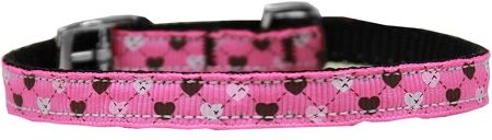 Argyle Hearts Nylon Dog Collar (Option: with classic buckle 3/8" Bright Pink Size 10)