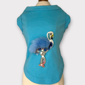 Beaded Fur and Rhinestone Flamingo- Elegant Dog Top (size: X Small)