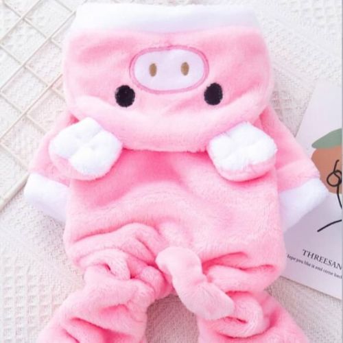 Dog Apparel; Winter Warm Plush Body Suit Piggy Costume