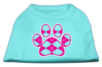Argyle Paw Pink Screen Print Shirt (Option: Aqua Lg)